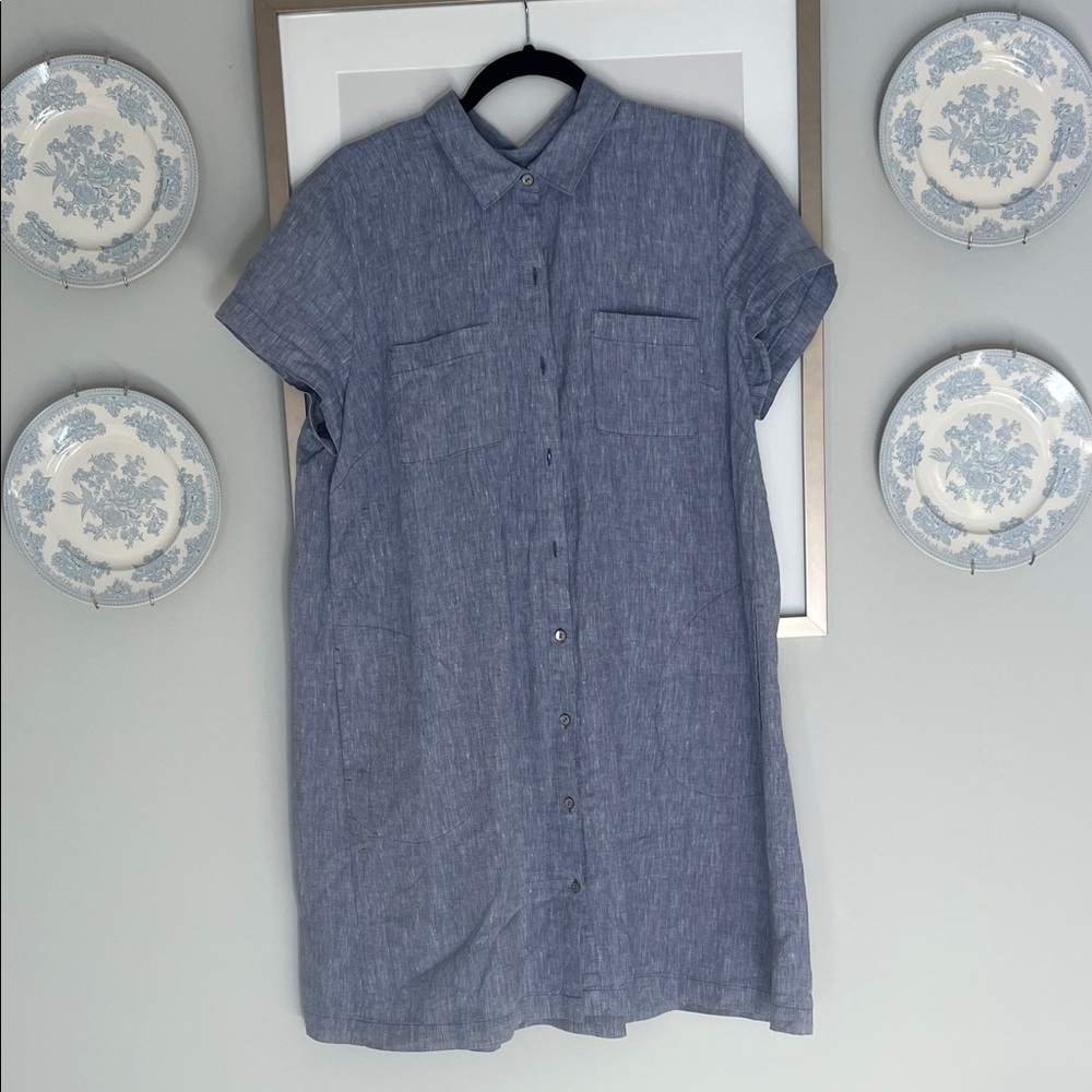 J. Jill Casual Blue Chambray  Linen Button Down Dress
